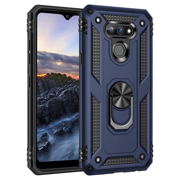 Wholesale LG Harmony 4 / Premier Pro Plus / K41 Tech Armor Ring Grip Case with Metal Plate (Navy Blue)